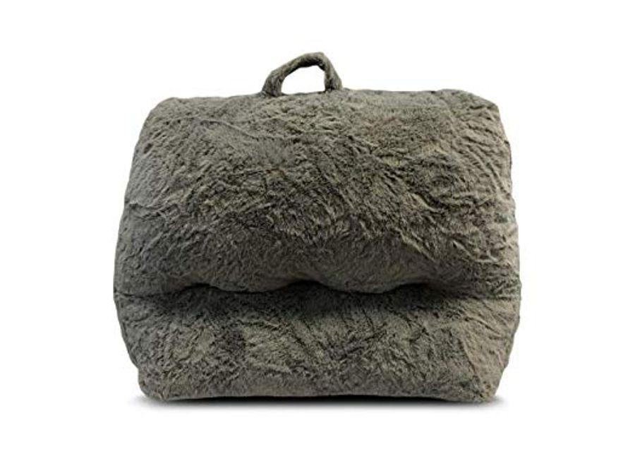 Heritage Kids Faux Fur Grey Bean Bag Sofa Chair with Top Handle, Ages 2+