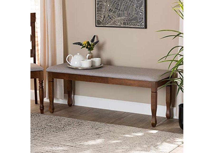 Baxton Studio Corey Modern and Contemporary Grey Fabric Upholstered and Walnut Brown Finished Wood Dining Bench