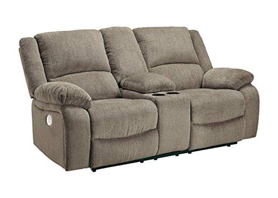 Signature Design by Ashley Draycoll Contemporary Adjustable Power Double Reclining Loveseat with Center Console, Light Brown