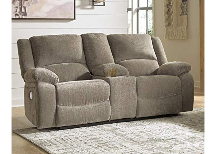 Signature Design by Ashley Draycoll Contemporary Adjustable Power Double Reclining Loveseat with Center Console, Light Brown