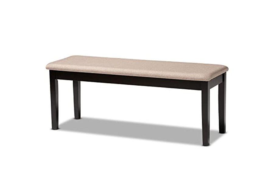 Baxton Studio Teresa Modern and Contemporary Transitional Sand Fabric Upholstered and Dark Brown Finished Wood Dining Bench