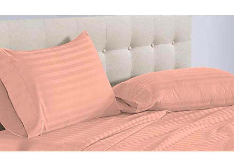 Epic Cotton Luxury Egyptian Cotton 800-Thread-Count Sateen 4 PCs Cal-King Sheet Set (+15 Inch) Pocket Depth, Peach Stripe