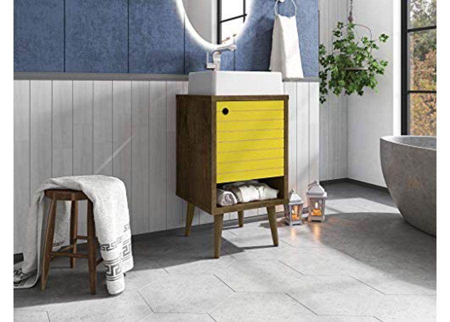 Manhattan Comfort Liberty Mid Century Modern 1 Shelf Bathroom Vanity with Sink, 17.71", Brown/Yellow