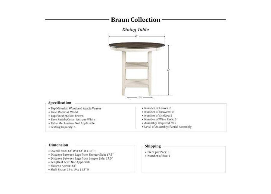 Lexicon Braun Counter Height Dining Table, Antique White