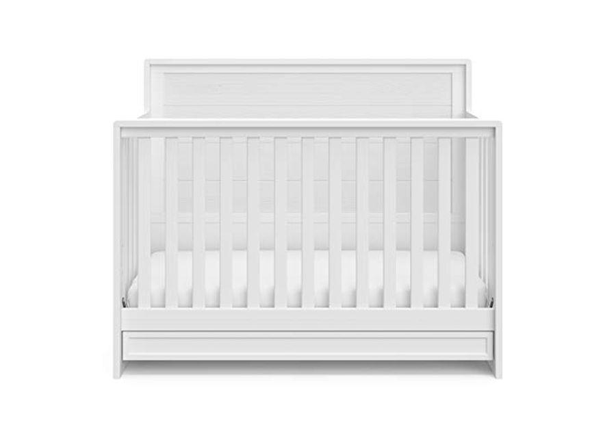 Storkcraft Luna 5-in-1 Convertible Crib with Drawer (White) – GREENGUARD Gold Certified, Crib with Drawer Combo, Full-Size Nursery Storage Drawer, Converts to Toddler Bed, Daybed and Full-Size Bed