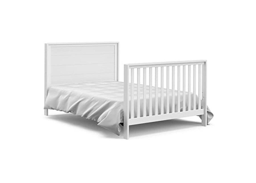 Storkcraft Luna 5-in-1 Convertible Crib with Drawer (White) – GREENGUARD Gold Certified, Crib with Drawer Combo, Full-Size Nursery Storage Drawer, Converts to Toddler Bed, Daybed and Full-Size Bed