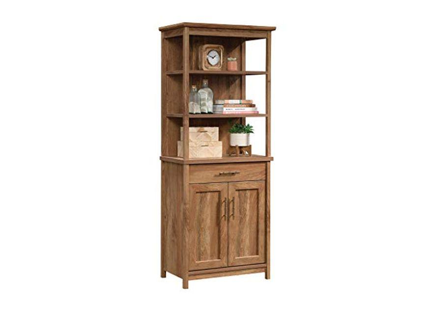 Sauder Coral Cape Library with Doors, L: 26.77" x W: 16.18" x H: 66.97", Sindoori Mango Finish