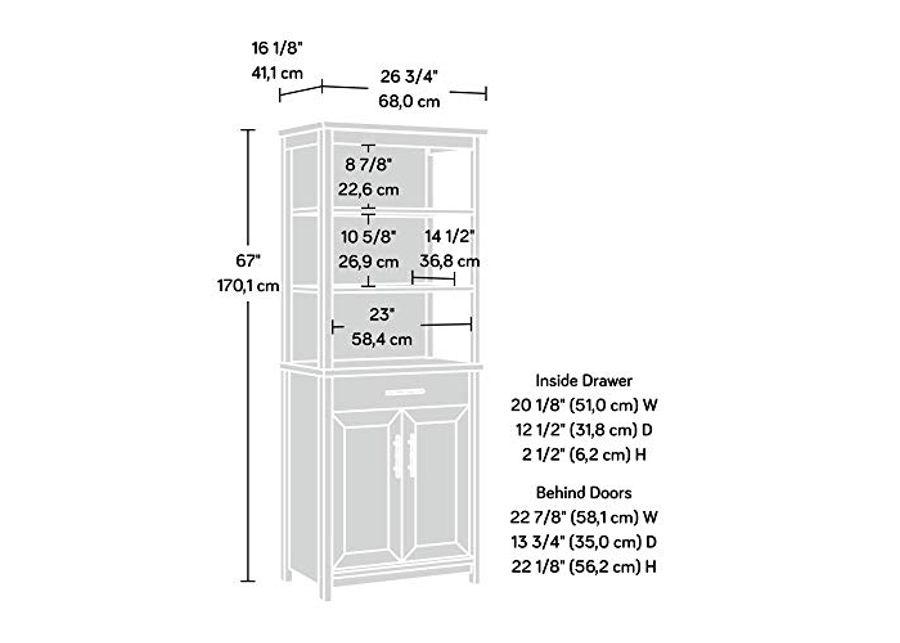 Sauder Coral Cape Library with Doors, L: 26.77" x W: 16.18" x H: 66.97", Sindoori Mango Finish