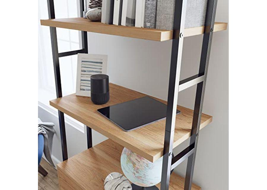 Sauder New Hyde Bookcase with Drawers, Serene Walnut Finish