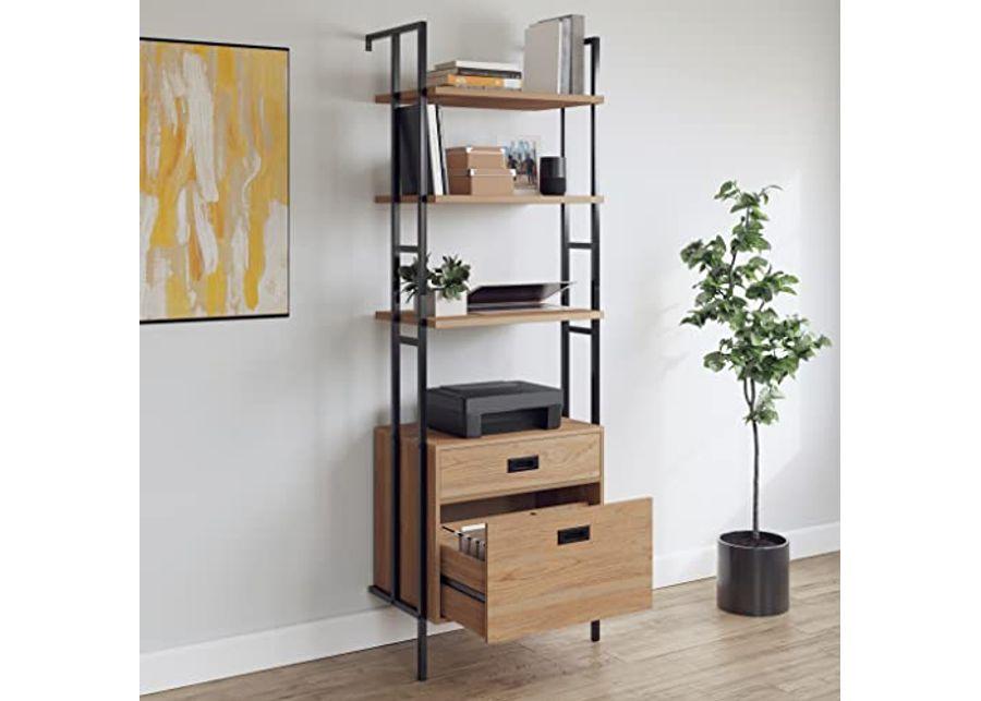 Sauder New Hyde Bookcase with Drawers, Serene Walnut Finish