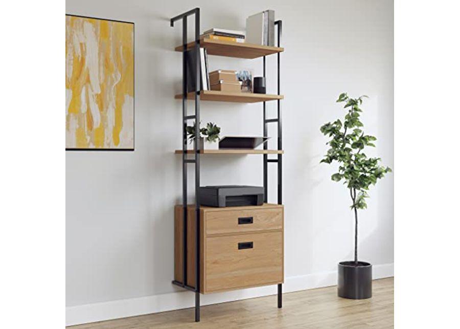 Sauder New Hyde Bookcase with Drawers, Serene Walnut Finish