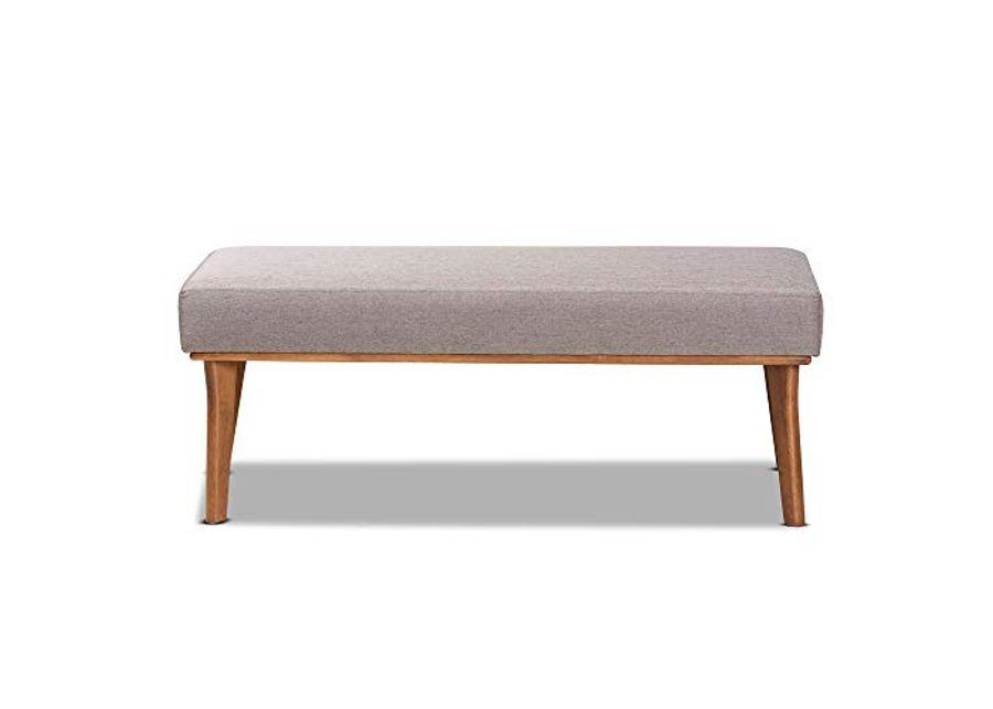 Baxton Studio Odessa Dining Bench Grey Fabric Upholstered and Walnut Brown Finished Wood Dining Bench