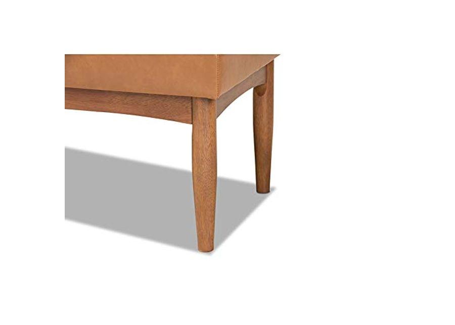 Baxton Studio Arvid Mid-Century Modern Tan Faux Leather Upholstered and Walnut Brown Finished Wood Dining Bench