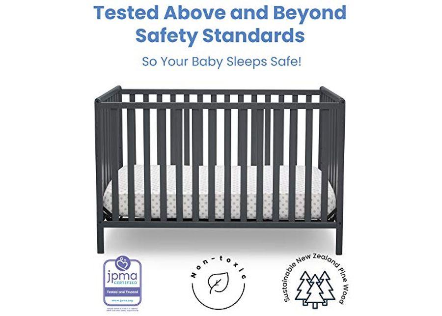 Delta Children Heartland 4-in-1 Convertible Crib, Charcoal Grey + Delta Children Twinkle Galaxy Dual Sided Recycled Fiber Core Crib and Toddler Mattress (Bundle)