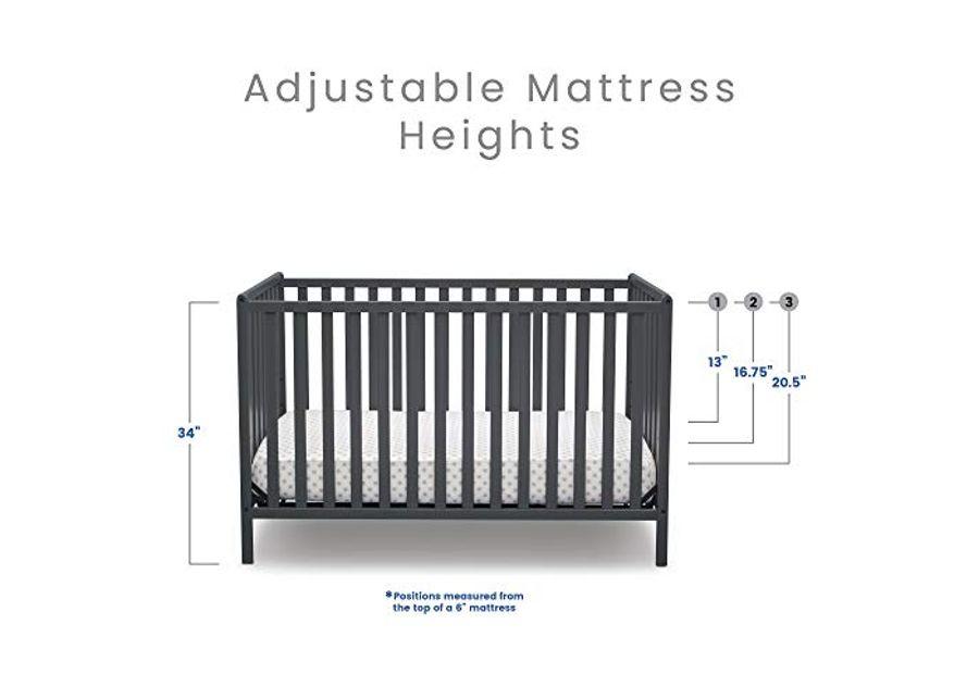 Delta Children Heartland 4-in-1 Convertible Crib, Charcoal Grey + Delta Children Twinkle Galaxy Dual Sided Recycled Fiber Core Crib and Toddler Mattress (Bundle)