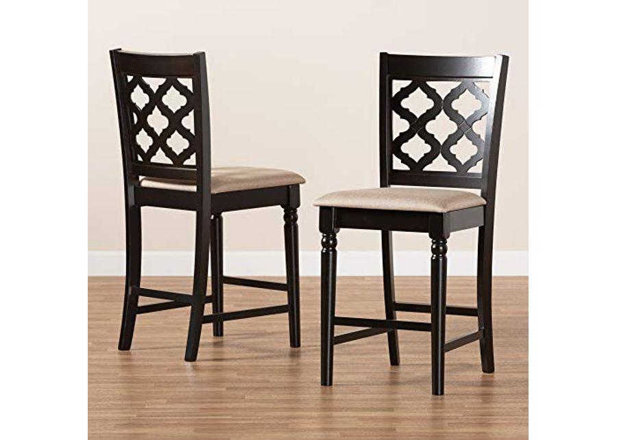 Baxton Studio Ramiro Modern and Contemporary Transitional Sand Fabric Upholstered and Dark Brown Finished Wood 2-Piece Counter Stool Set
