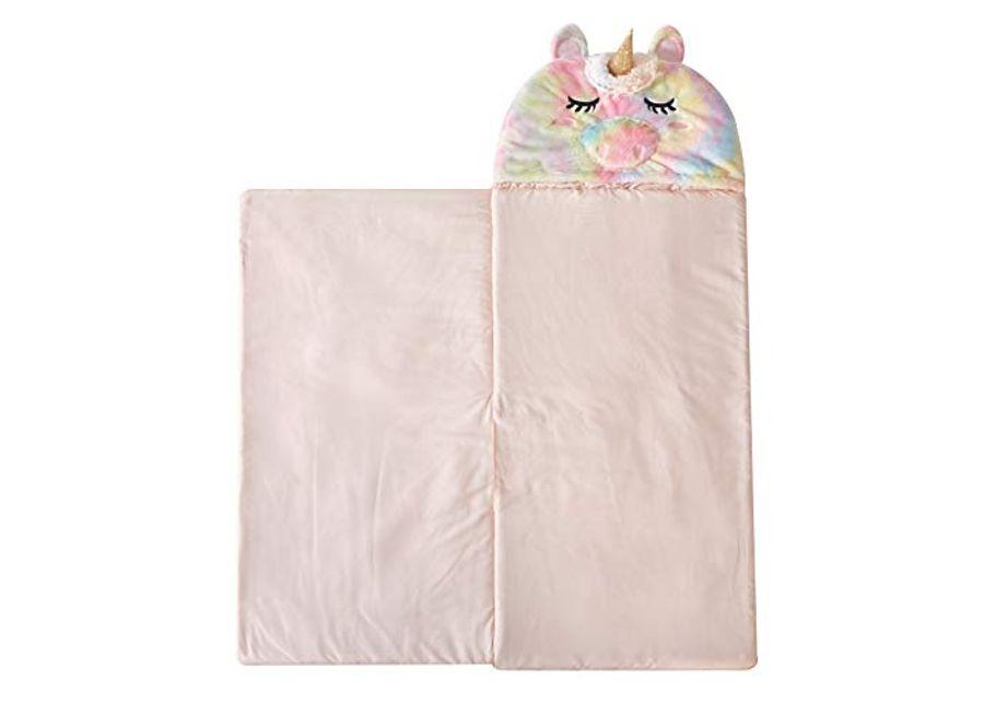 Idea Nuova Heritage Kids Rainbow Faux Fur Figural Unicorn Hooded Sleeping Bag, Ages 3+,26"x46"