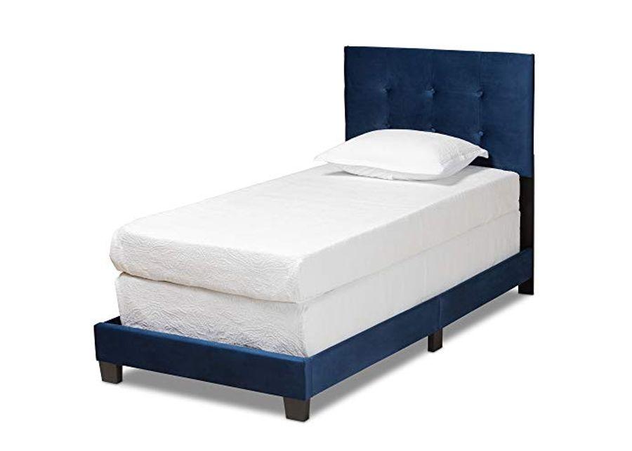 Baxton Studio Caprice Beds (Box Spring Required), Twin, Navy Blue/Black