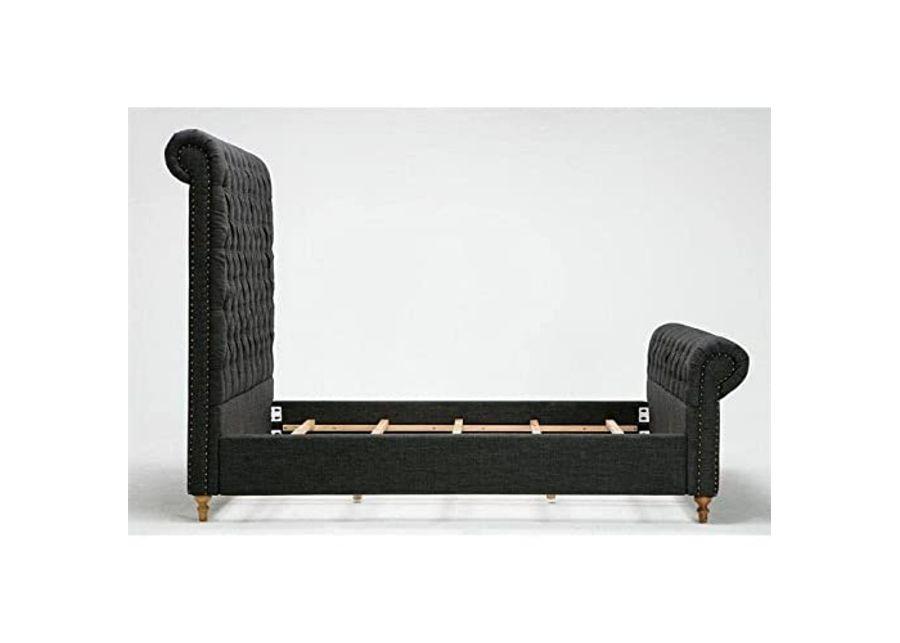 Manhattan Comfort Empire Mid Century Modern Bed Frame with Tall Upholstered Tufted Headboard and Footboard, Full, Charcoal