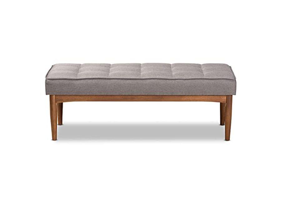 Baxton Studio Sanford Grey and Walnut Brown Finished Wood Dining Bench