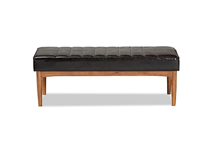 Baxton Studio Daymond Mid-Century Modern Dark Brown Faux Leather Upholstered and Walnut Brown Finished Wood Dining Bench