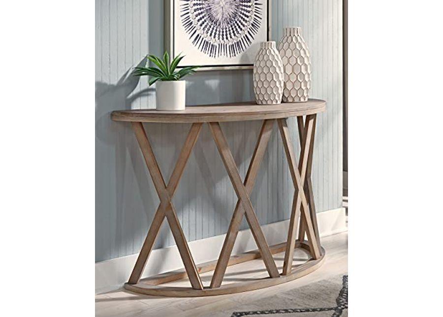 Signature Design by Ashley Glasslore Pine Wood Half Moon Sofa Table, Light Brown