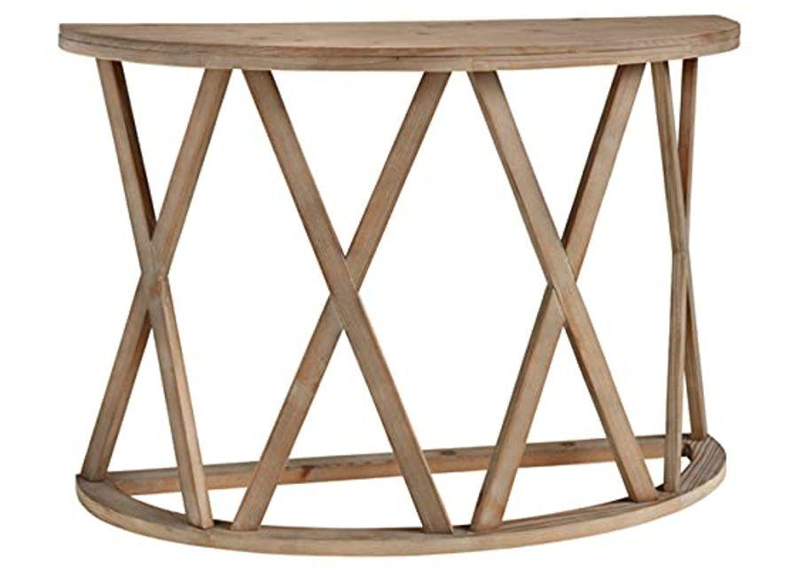 Signature Design by Ashley Glasslore Pine Wood Half Moon Sofa Table, Light Brown