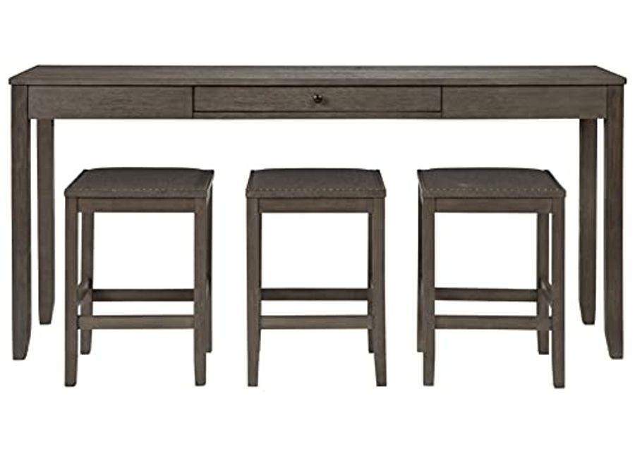 Signature Design by Ashley Rokane Urban Farmhouse Counter Height Dining Room Table Set with 3 Bar Stools, Brown