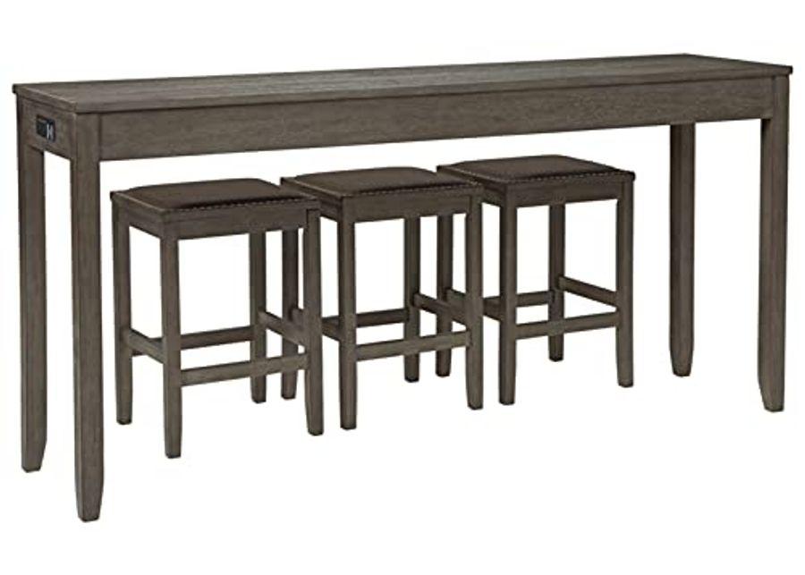 Signature Design by Ashley Rokane Urban Farmhouse Counter Height Dining Room Table Set with 3 Bar Stools, Brown