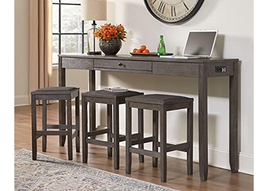 Signature Design by Ashley Rokane Urban Farmhouse Counter Height Dining Room Table Set with 3 Bar Stools, Brown