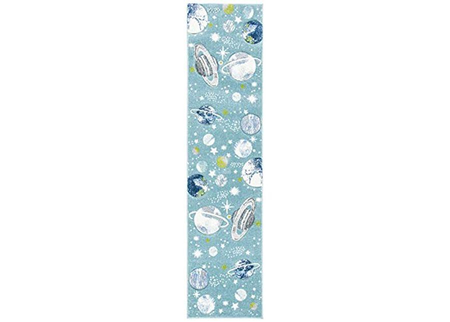 SAFAVIEH Carousel Kids Collection 2' x 8' Teal/Ivory CRK103J Outer Space Non-Shedding Playroom Nursery Bedroom Runner Rug
