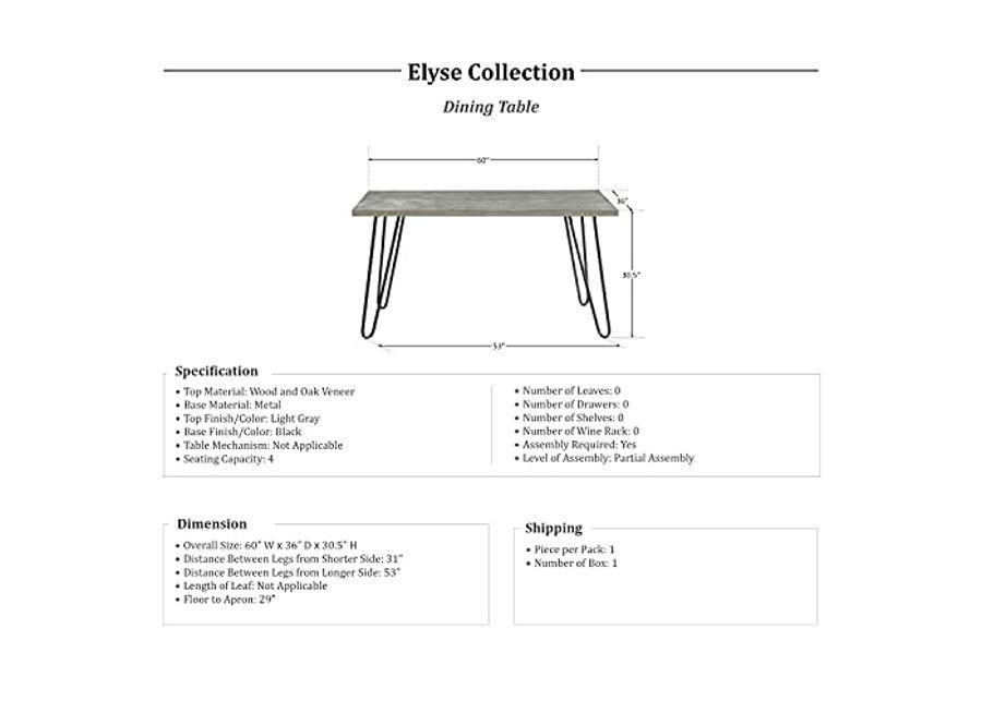 Lexicon Elyse Dining Table, Gray/Black