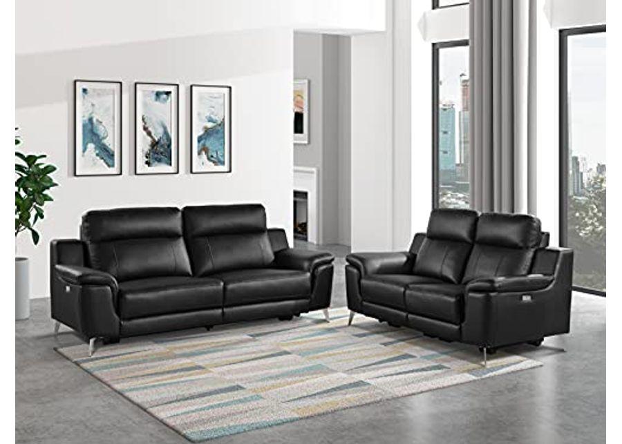 Lexicon Ezra 2-Piece Leather Power Reclining Living Room Set, Black
