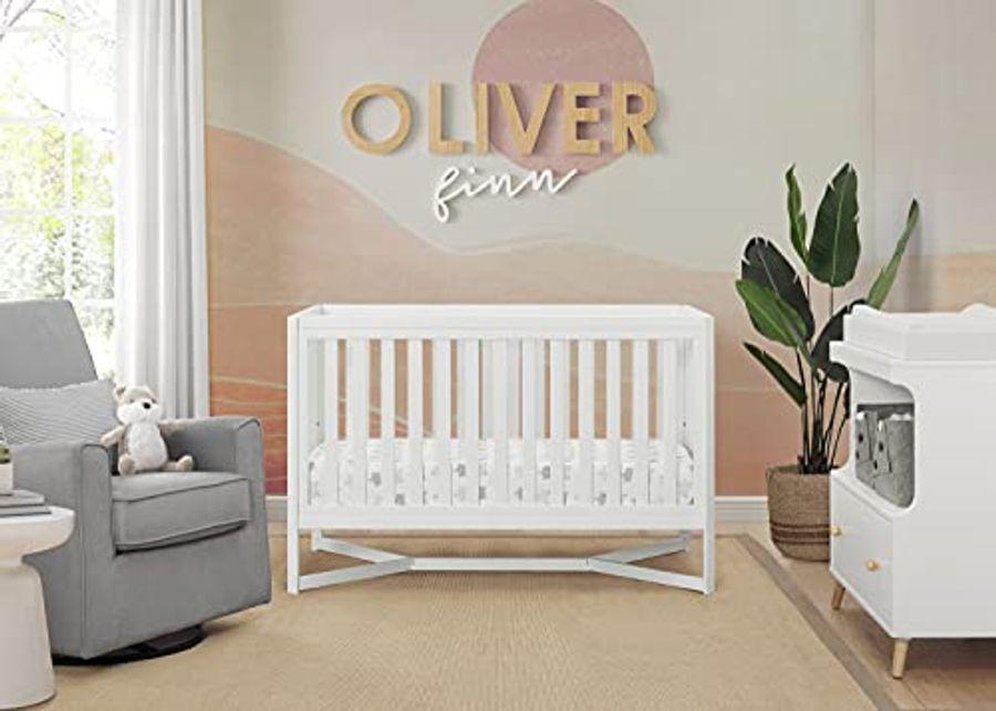 Delta Children Tribeca 4-in-1 Baby Convertible Crib + Serta Perfect Slumber Dual Sided Recycled Fiber Core Crib & Toddler Mattress - Waterproof, Hypoallergenic, GREENGUARD Gold Certified, Bianca White