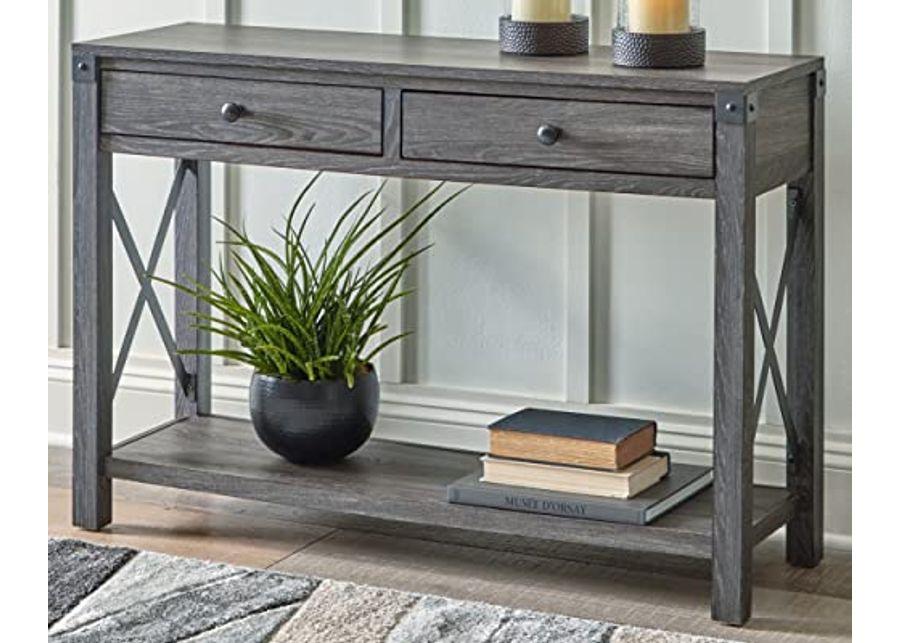 Signature Design by Ashley Freedan Rustic Farmhouse Console Sofa Table, Gray