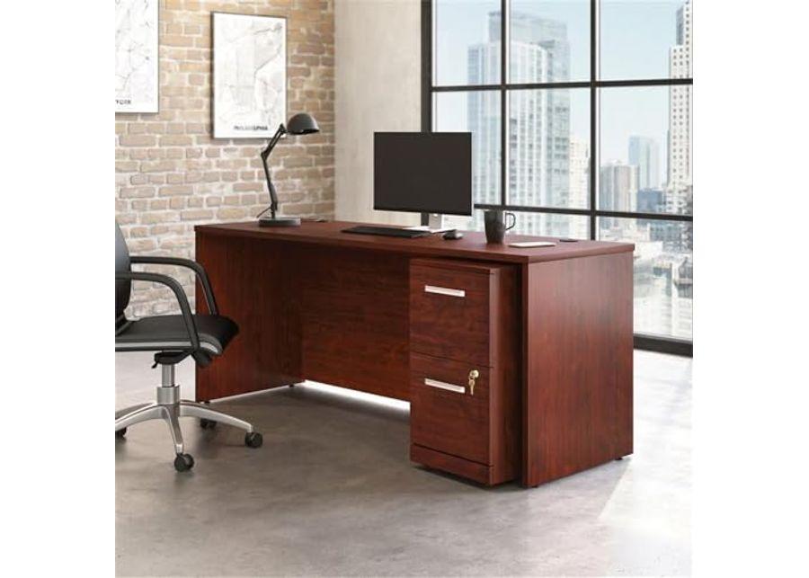 OfficeWorks by Sauder Affirm 72" x 24" 2-File Single Ped Desk, L: 71.10" x W: 23.47" x H: 29.29", Classic Cherry finish