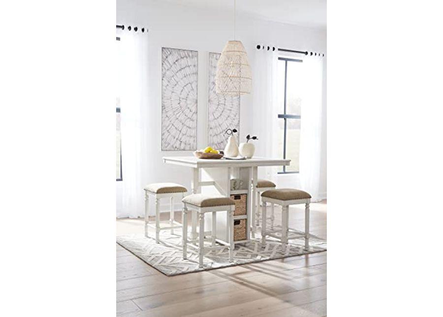 Signature Design by Ashley Robbinsdale Farmhouse Rectangular Counter Height Dining Room Table and Bar Stools, Set of 5, Whitewash