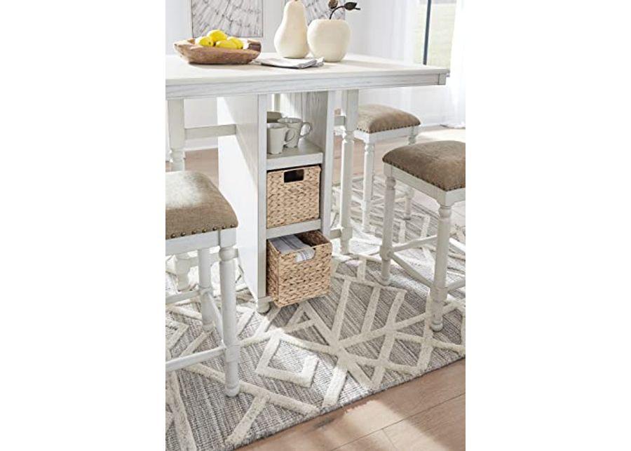 Signature Design by Ashley Robbinsdale Farmhouse Rectangular Counter Height Dining Room Table and Bar Stools, Set of 5, Whitewash