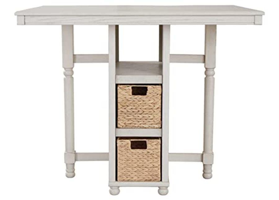 Signature Design by Ashley Robbinsdale Farmhouse Rectangular Counter Height Dining Room Table and Bar Stools, Set of 5, Whitewash