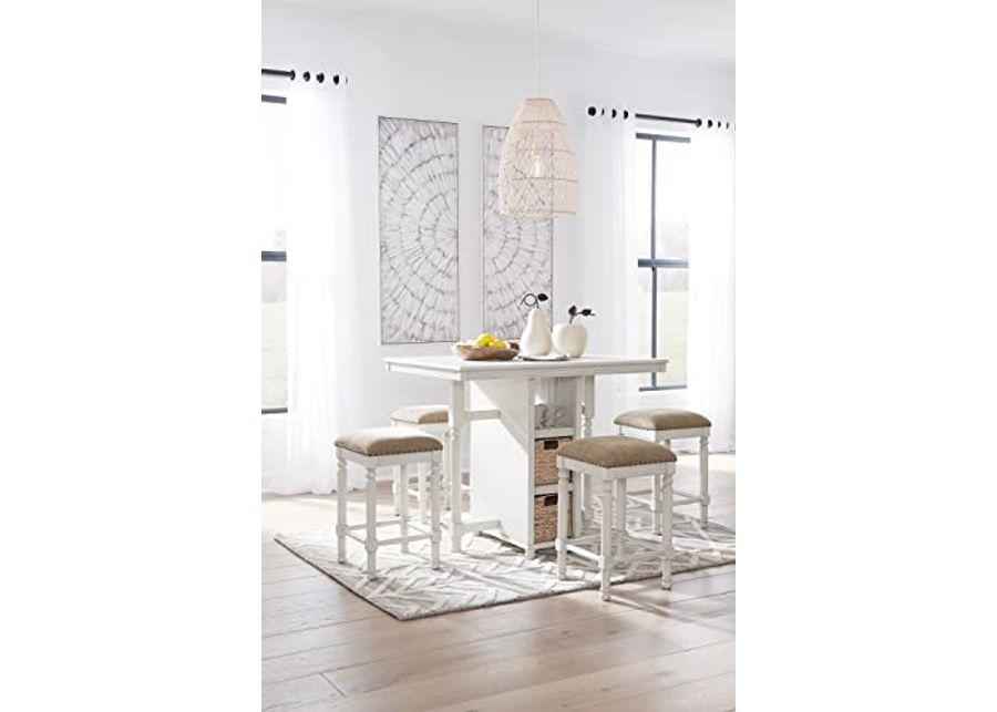 Signature Design by Ashley Robbinsdale Farmhouse Rectangular Counter Height Dining Room Table and Bar Stools, Set of 5, Whitewash