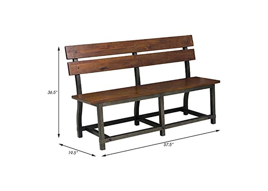 Lexicon Declan Bench with Back, 57.5" W, Rustic Brown/Gunmetal