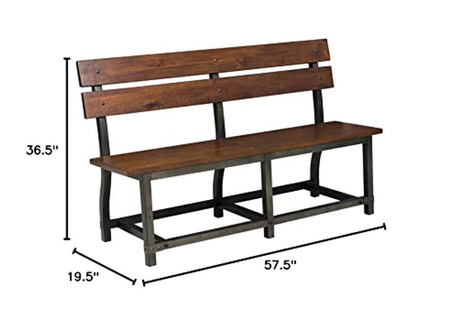 Lexicon Declan Bench with Back, 57.5" W, Rustic Brown/Gunmetal