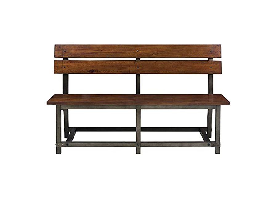 Lexicon Declan Bench with Back, 57.5" W, Rustic Brown/Gunmetal