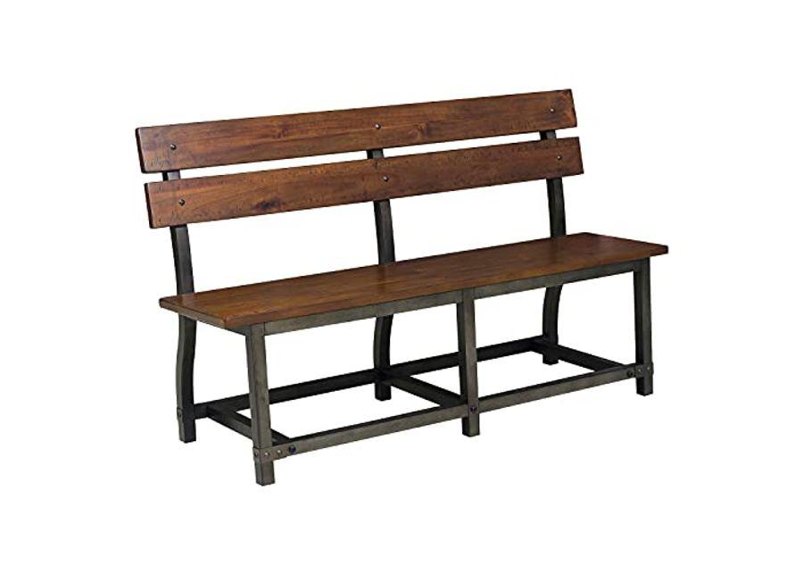 Lexicon Declan Bench with Back, 57.5" W, Rustic Brown/Gunmetal