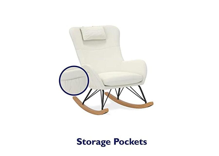 Baby Relax Cranbrook Rocker Accent Chair with Storage Pockets, White