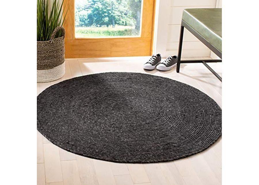 SAFAVIEH Braided Collection 8' Round Black BRD901Z Handmade Country Cottage Reversible Wool Entryway Foyer Living Room Bedroom Kitchen Area Rug