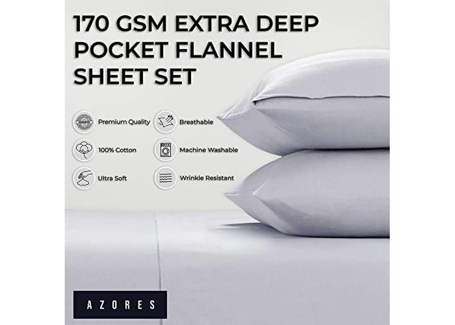 Tribeca Living Solid 170-GSM Flannel Extra Deep Pocket Sheet Set with Oversized Flat, 100% Cotton, Super Soft, Warm, Cozy Bed Sheet, Twin White (SOLFLASHETWWH)