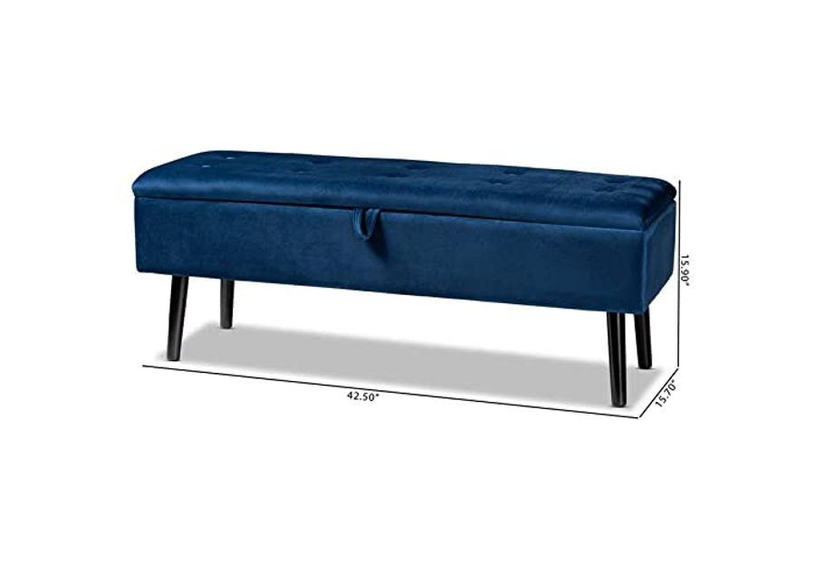 Baxton Studio Caine Modern and Contemporary Navy Blue Velvet Fabric Upholstered and Dark Brown Finished Wood Storage Bench
