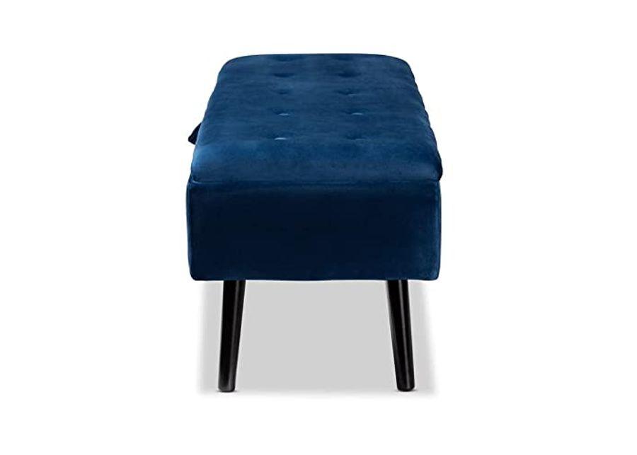 Baxton Studio Caine Modern and Contemporary Navy Blue Velvet Fabric Upholstered and Dark Brown Finished Wood Storage Bench