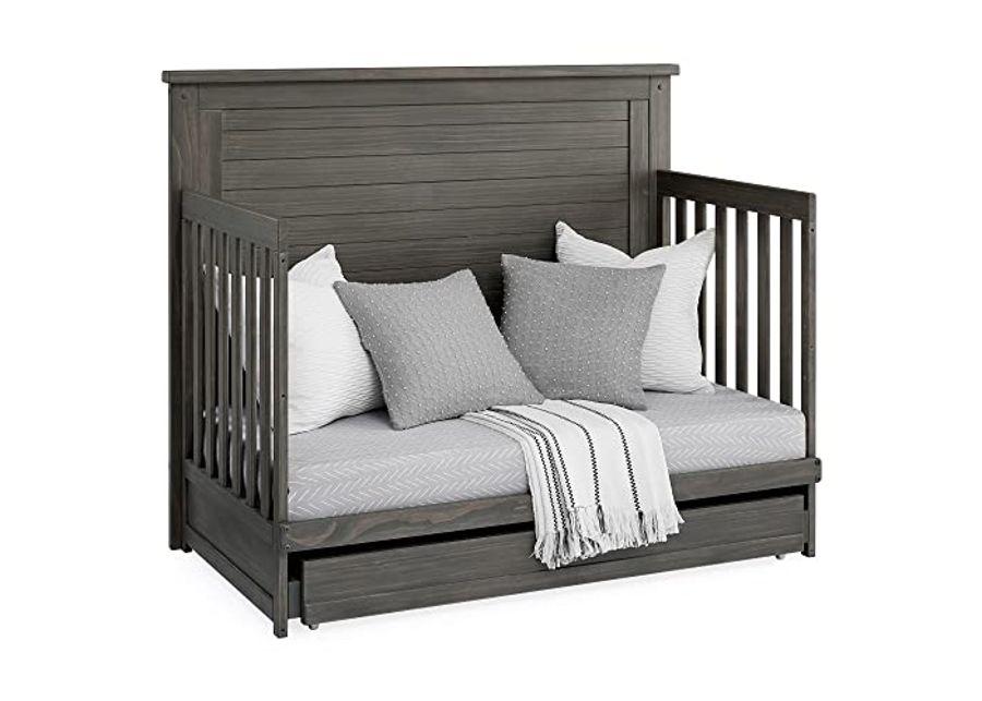 Delta Children Simmons Kids Caden 6-in-1 Convertible Crib with Trundle Drawer, Greenguard Gold Certified, Rustic Grey